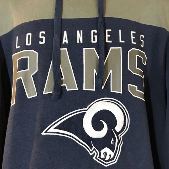 NFL Los Angeles Rams Navy Silver Gray Drawstring Cotton Blnd Fleece Lined Hoodie - Picture 3 of 6